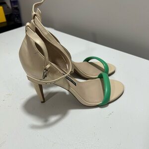 French Connection Beige and Green Strappy High Heel Sandals